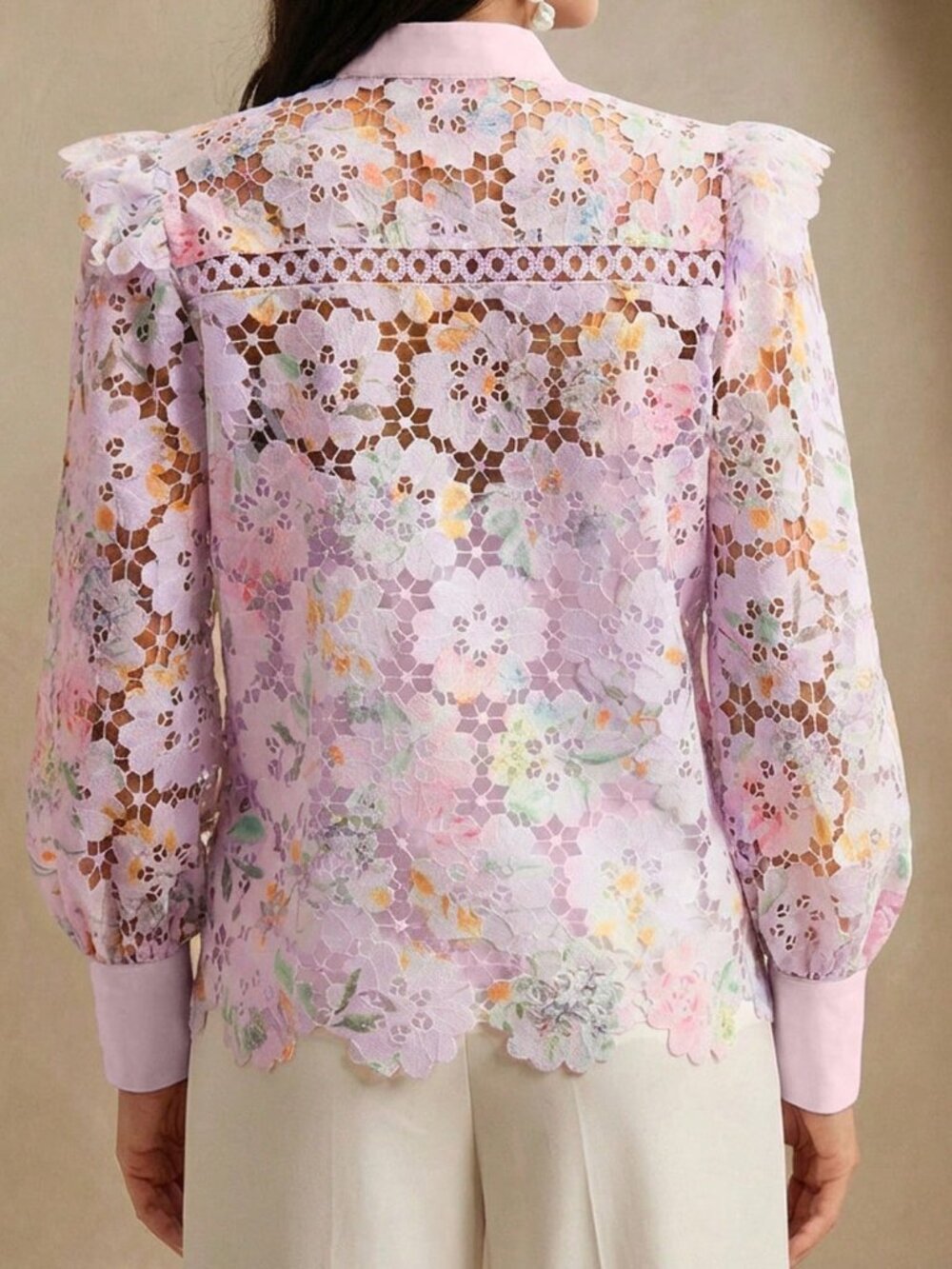 Purple Elegant Women's floral embroidered blouse - Picture 2 of 7
